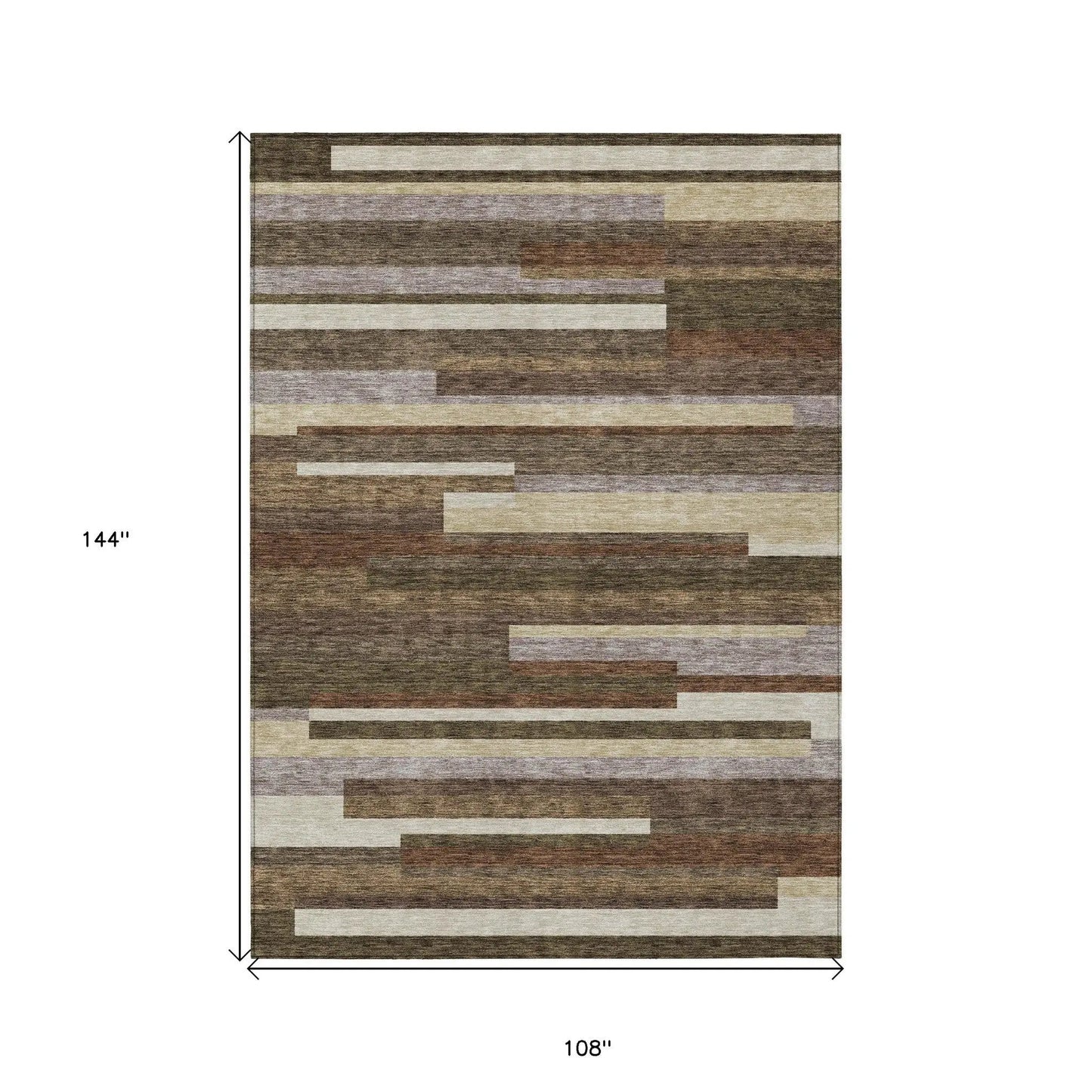 9' X 12' Brown Beige And Copper Striped Washable Indoor Outdoor Area Rug