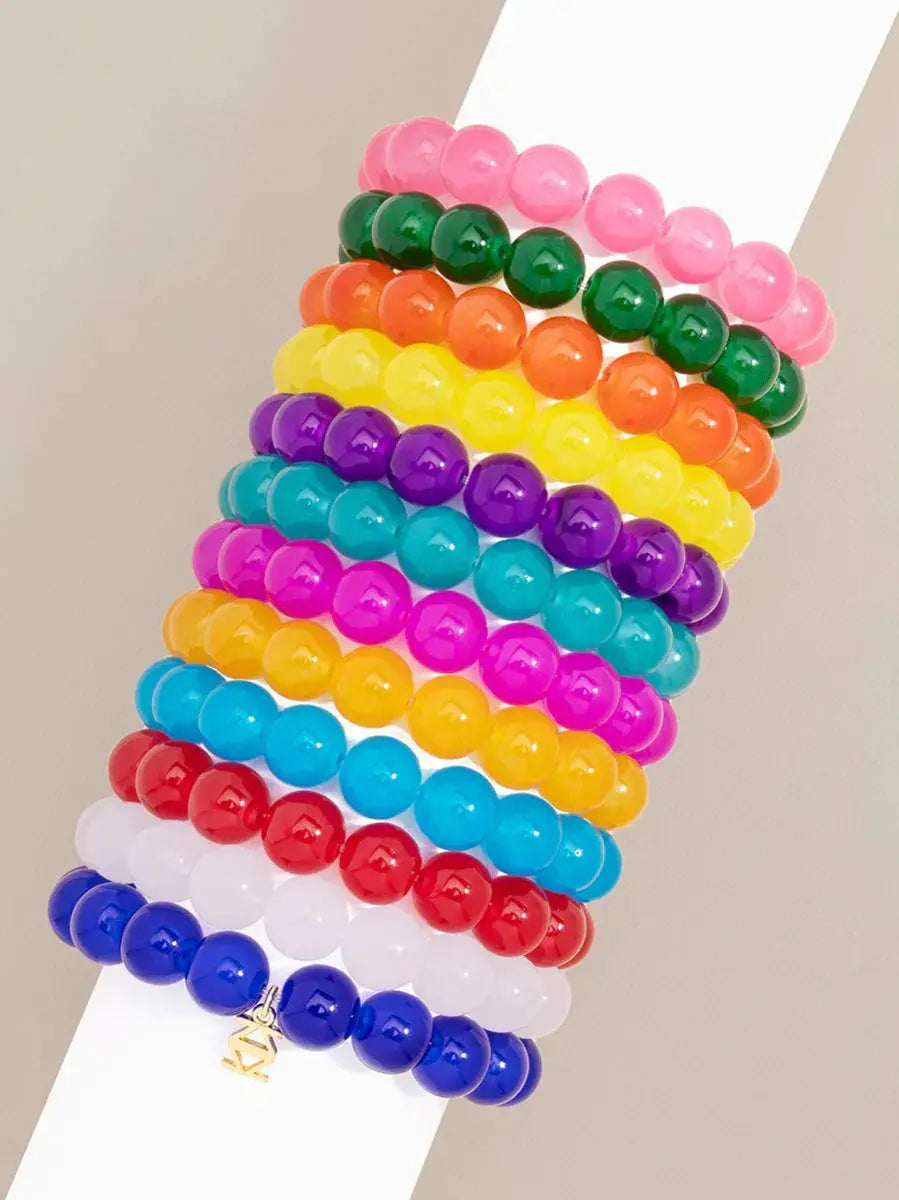 Glass Bead Stretch Bracelet - Hot Pink-2