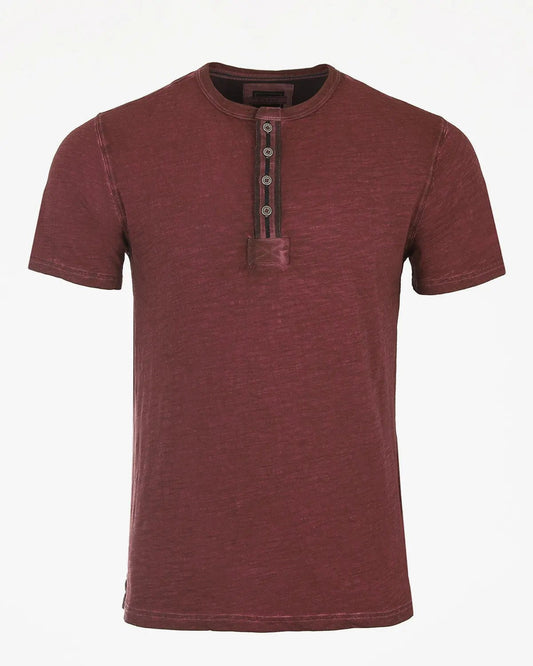 ZIMEGO Mens Short Sleeve Crew Neck Oil Wash Vintage Button Henley T-Shirt-1