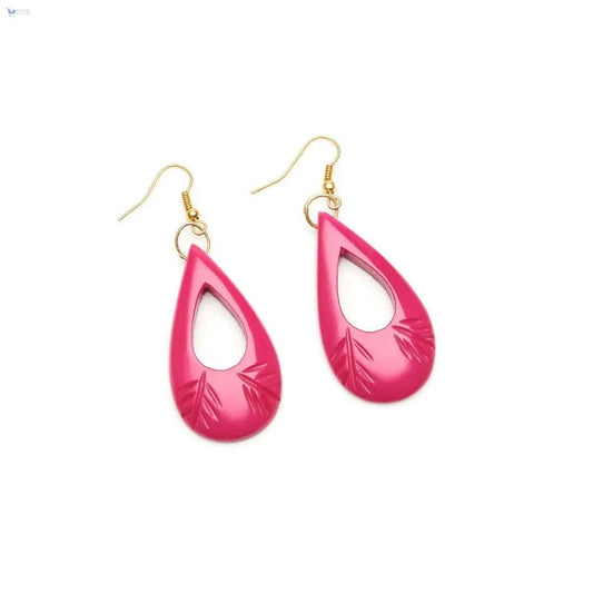 Iris Pink Heavy Carve Fakelite Drop Earrings by Splendette