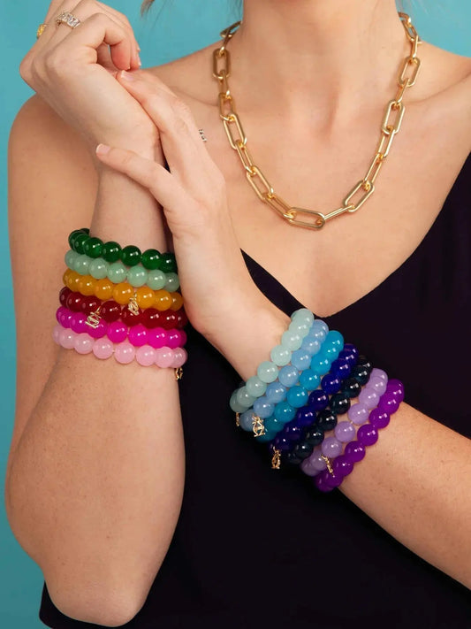 Glass Bead Stretch Bracelet - Hot Pink-1