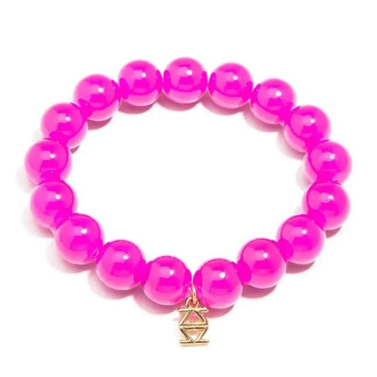 Glass Bead Stretch Bracelet - Hot Pink-0
